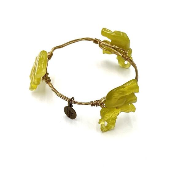 Bourbon and Boweties Bracelet Bangle Green Jade Elephants 7.25” - Picture 3 of 8